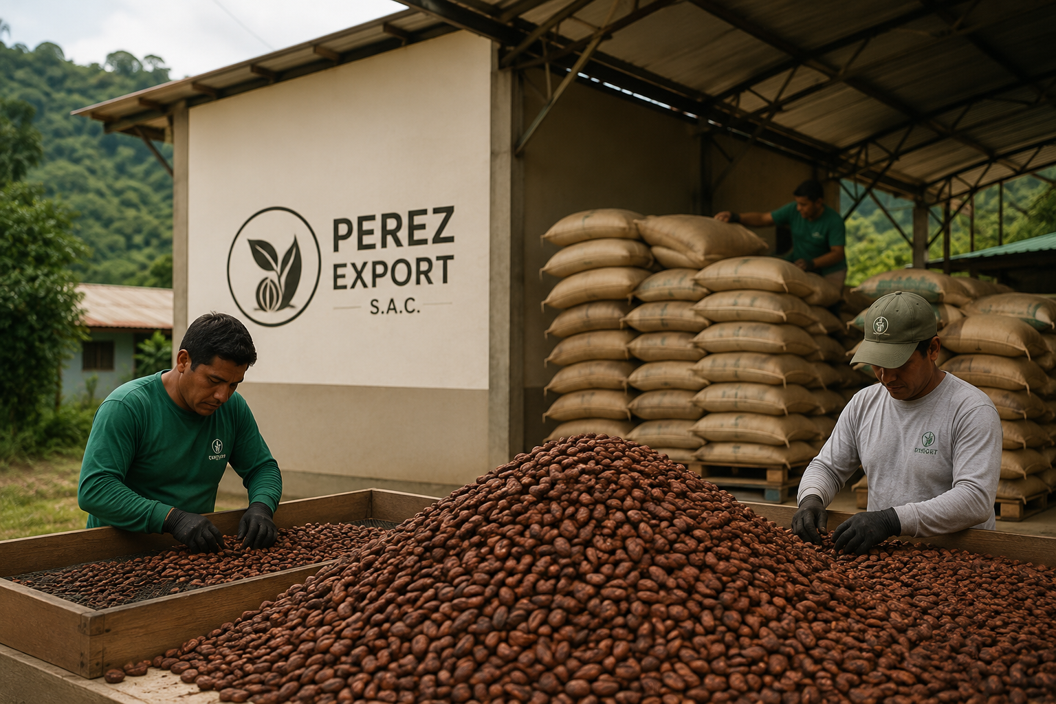 Selección y secado de cacao en almacén