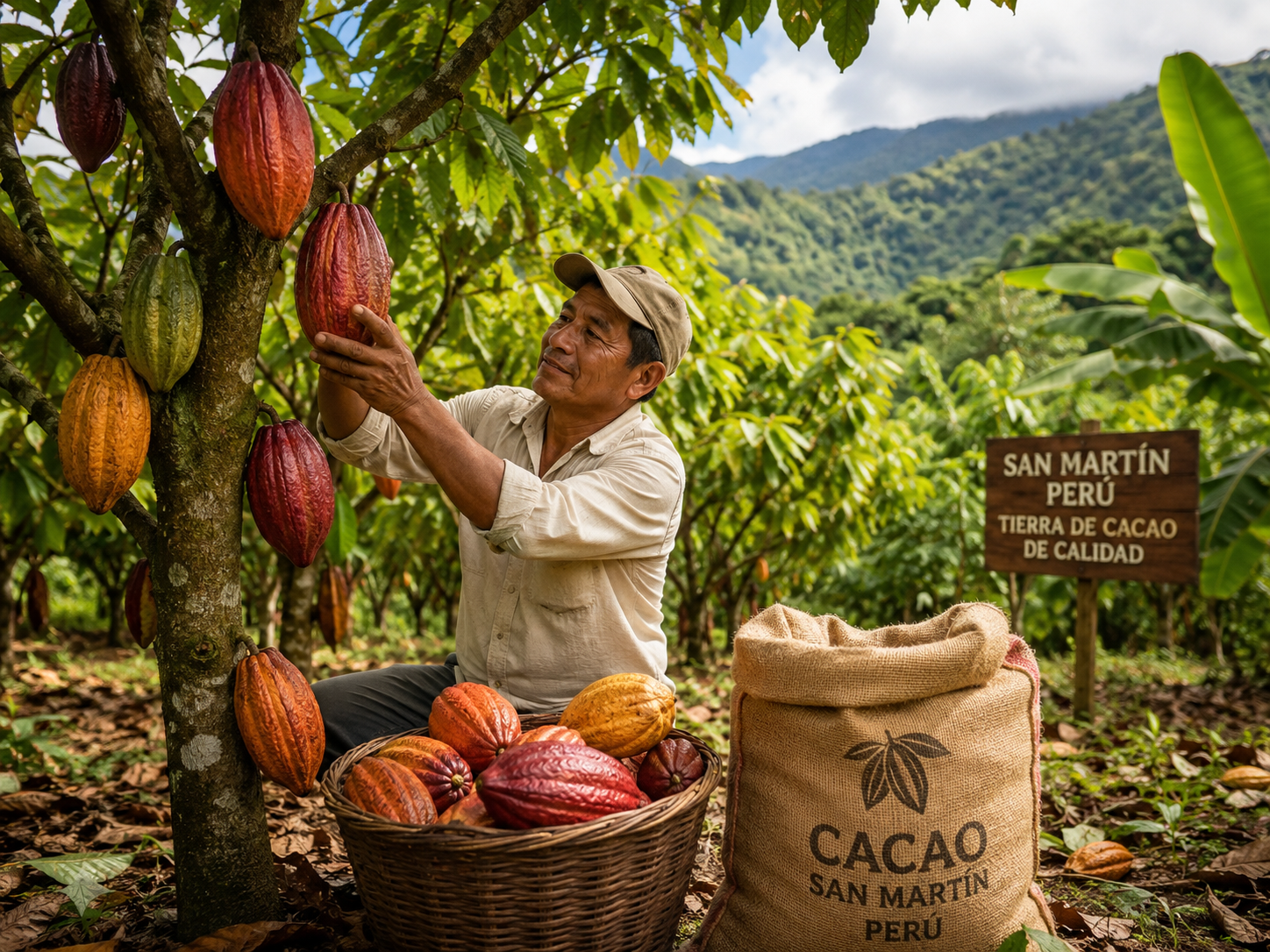 Cosecha de cacao de origen peruano en San Martín